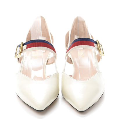 Gucci Malaga Kid Grosgrain Sylvie Web Bamboo Low Heel Pumps 40 White 2 of 9