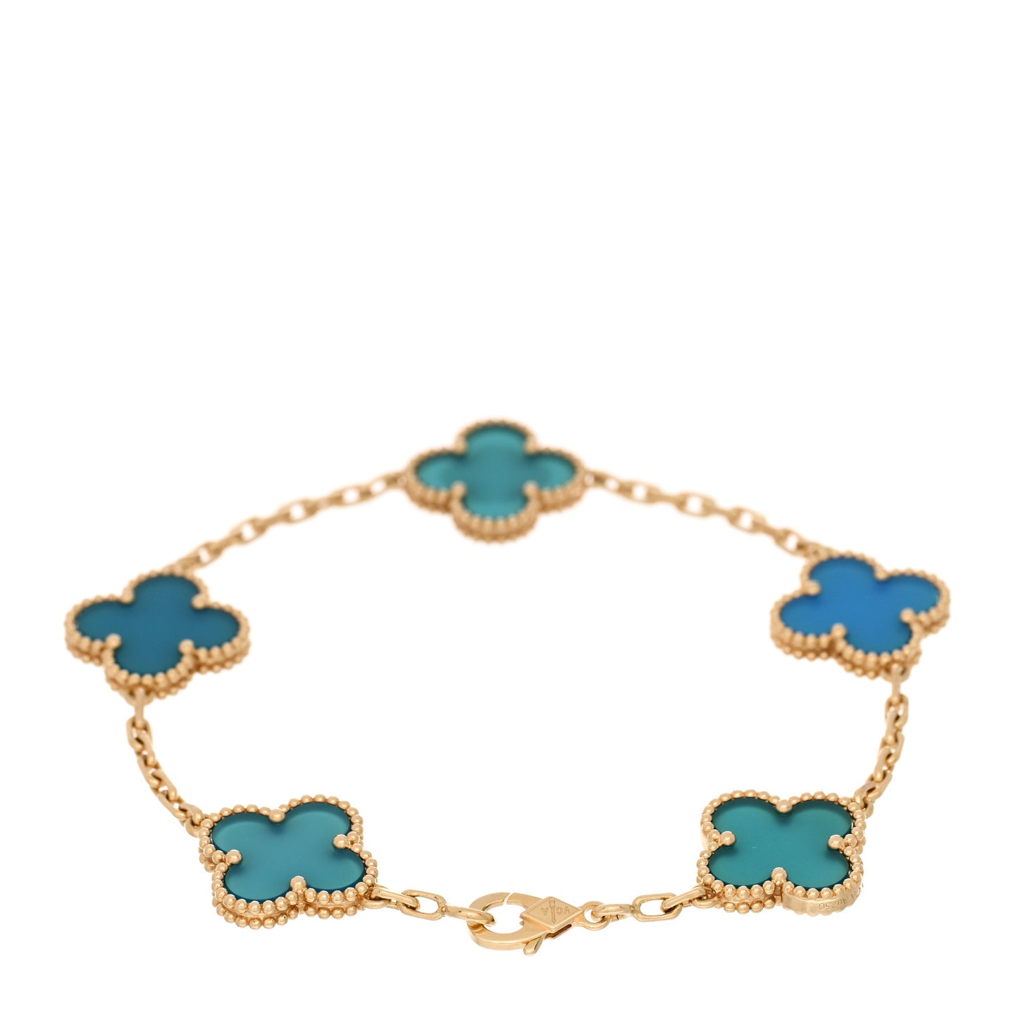 18K Yellow Gold Blue Agate 5 Motifs Vintage Alhambra Bracelet
