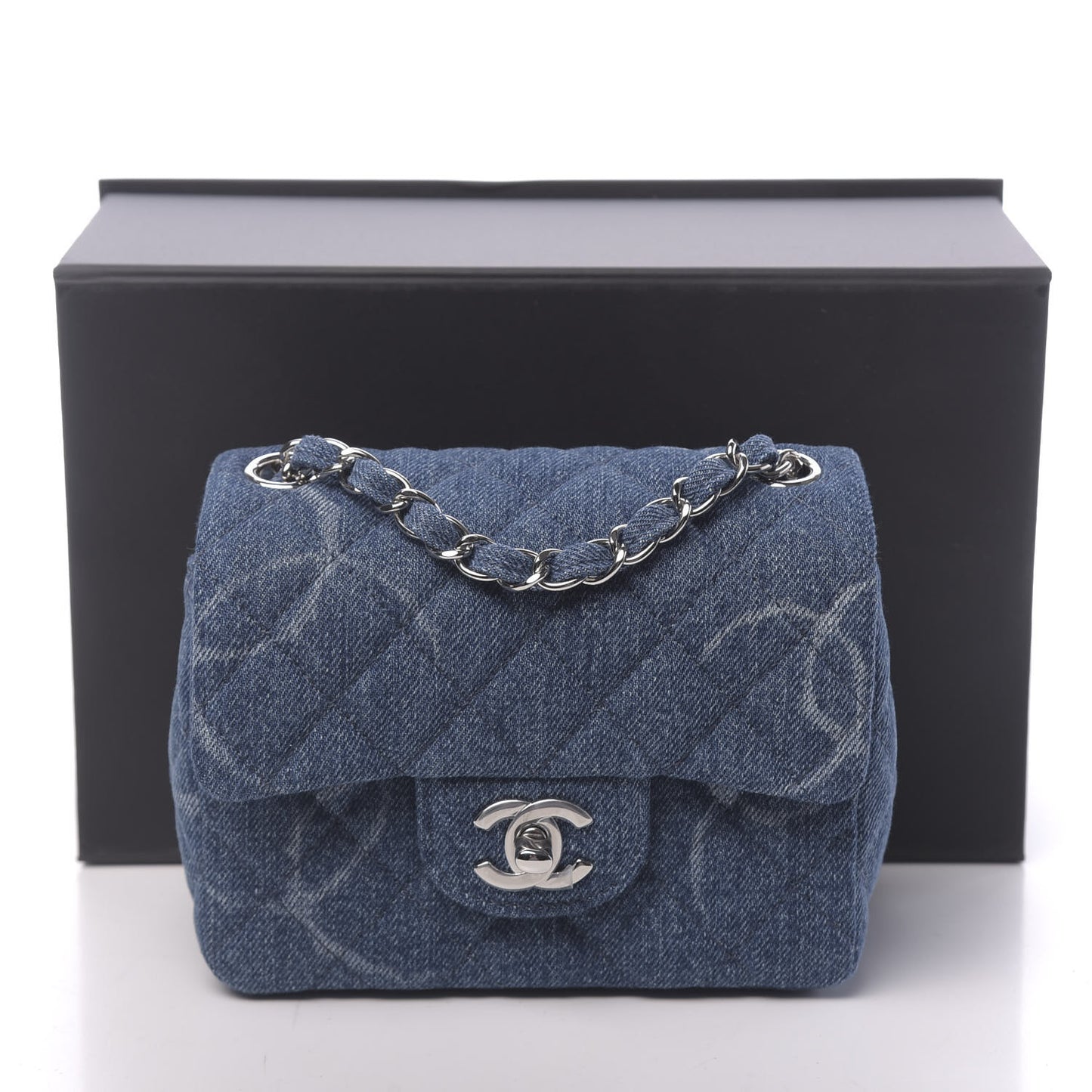 Denim CC Quilted Mini Square Flap Blue