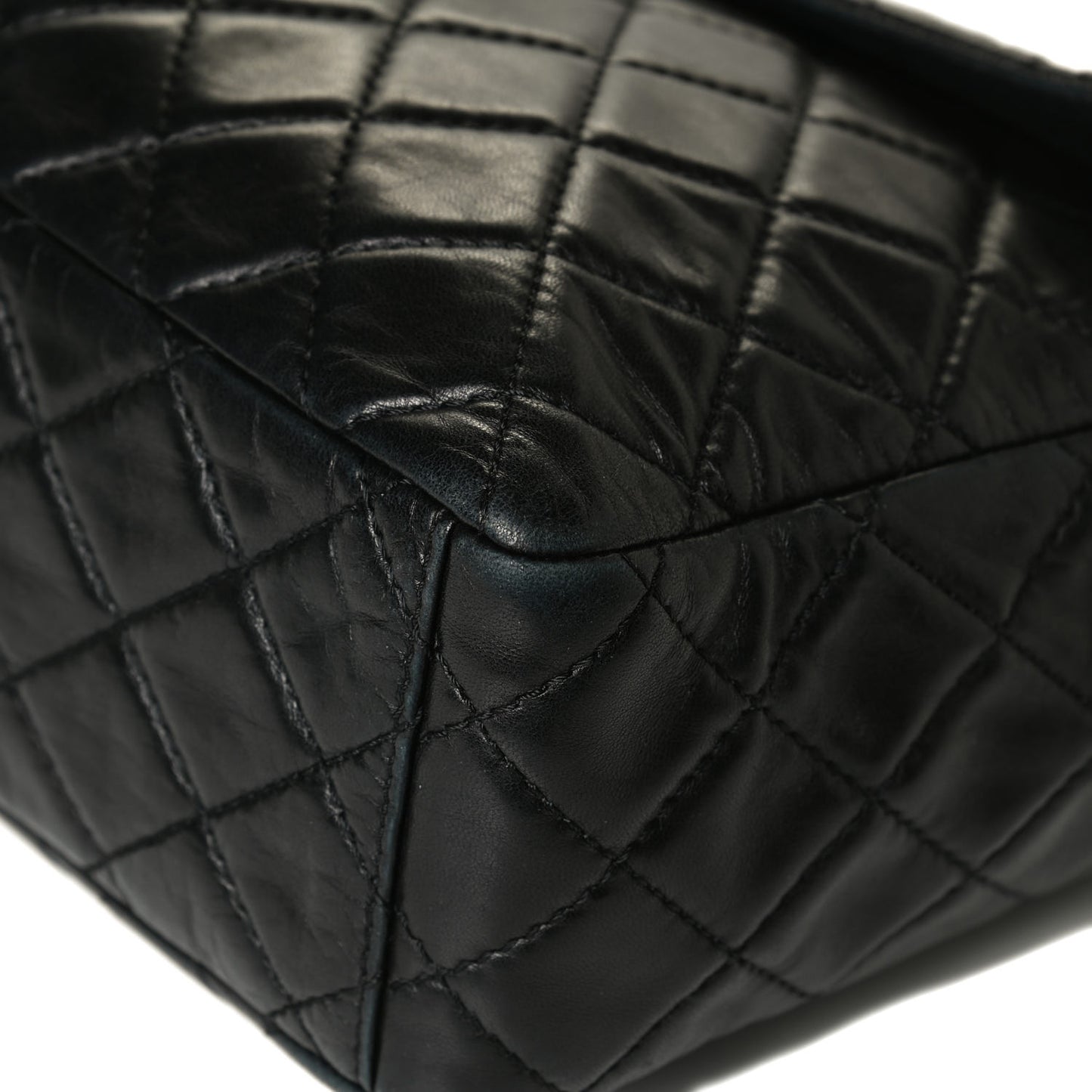 Washed Lambskin Quilted Maxi Single Flap Black