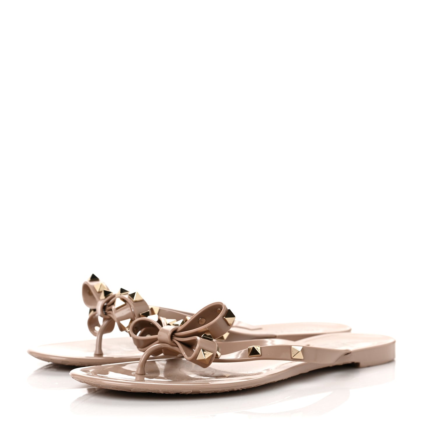 PVC Jelly Rockstud Bow Thong Sandals 39 Poudre