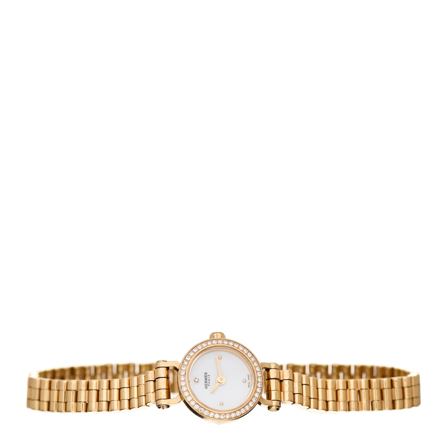 Hermes 18K Yellow Gold Diamond Bezel 16mm Faubourg Quartz Watch 2 of 4