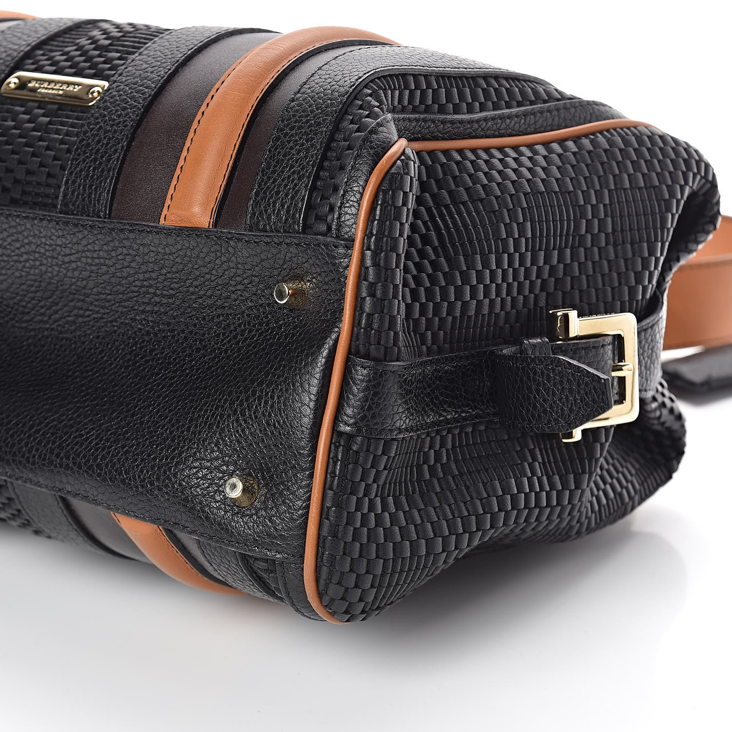 Burberry Calfskin Raffia Prorsum Bowling Black Brown 9 of 10
