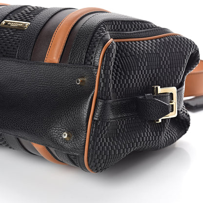 Burberry Calfskin Raffia Prorsum Bowling Black Brown 9 of 10