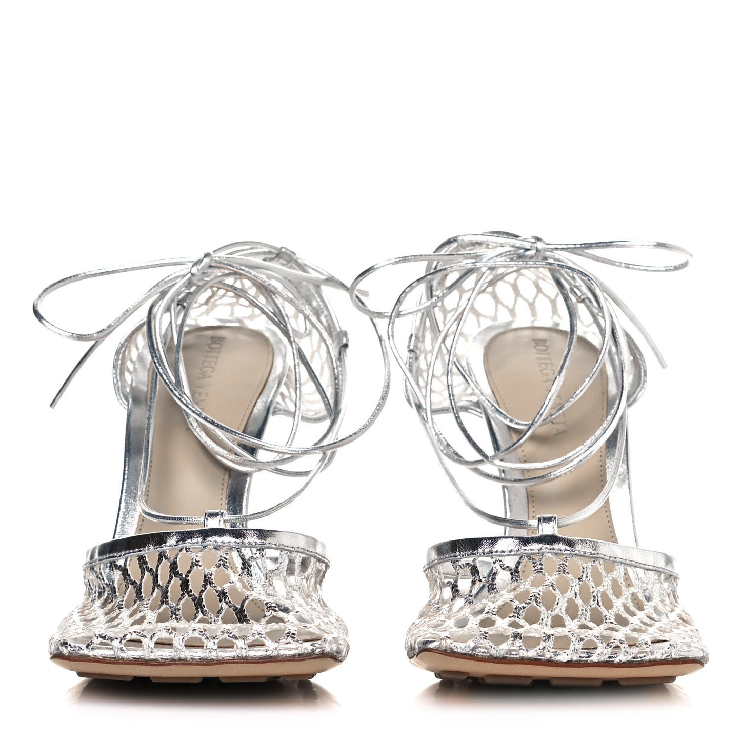 Mesh Metallic Nappa Stretch Ankle Tie Sandals 38 Silver