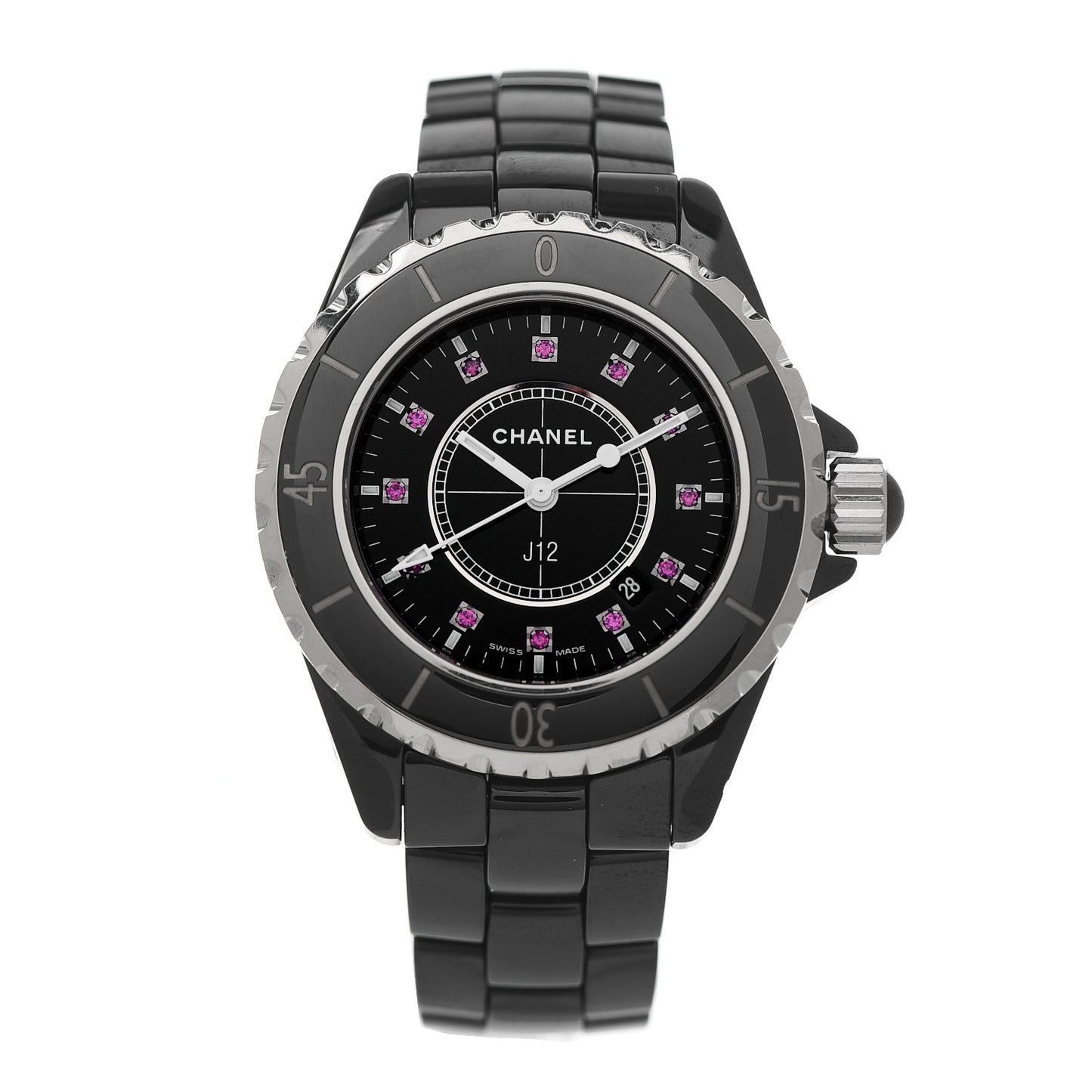 Stainless Steel Ceramic Ruby 33mm J12 Quartz Watch Black