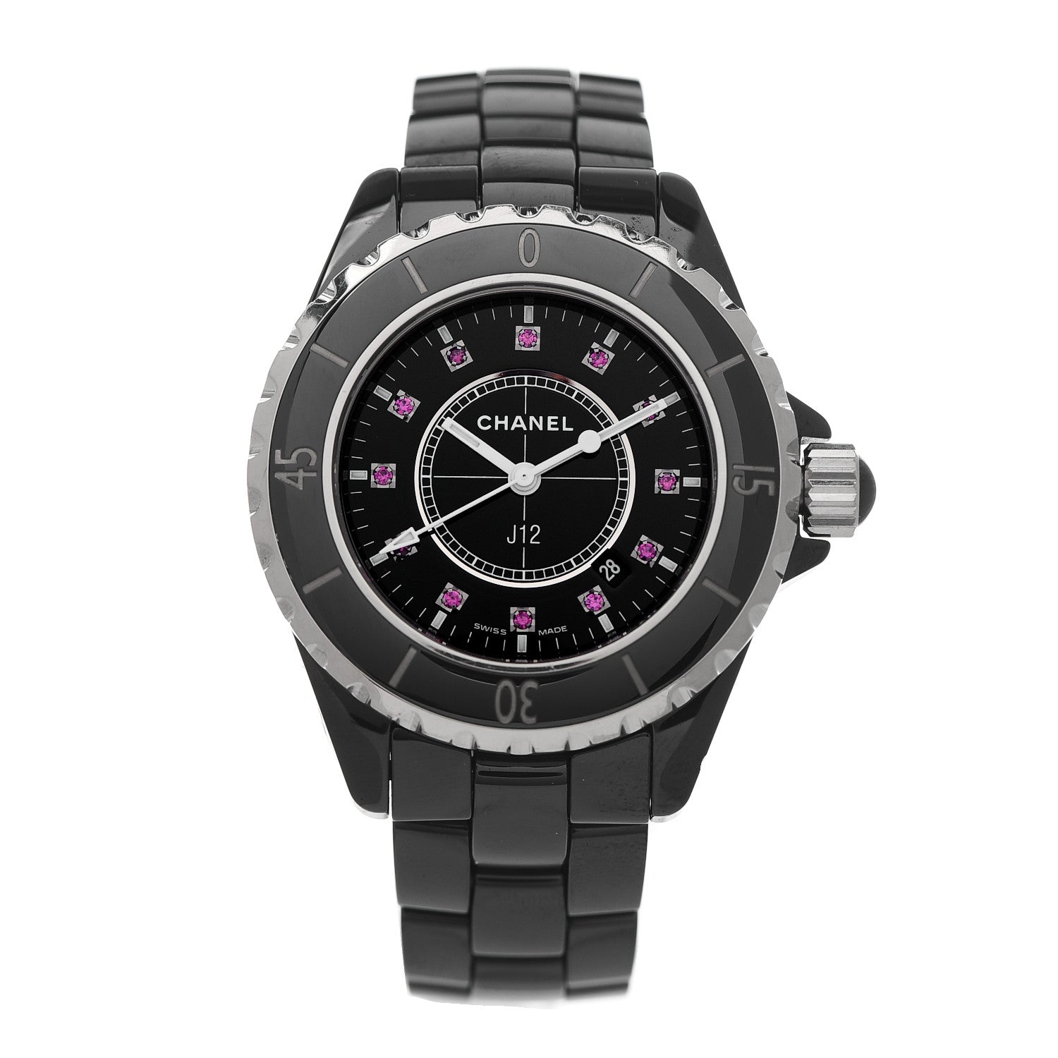 Chanel Stainless Steel Ceramic Ruby 33mm J12 Quartz Watch Black 1 of 6