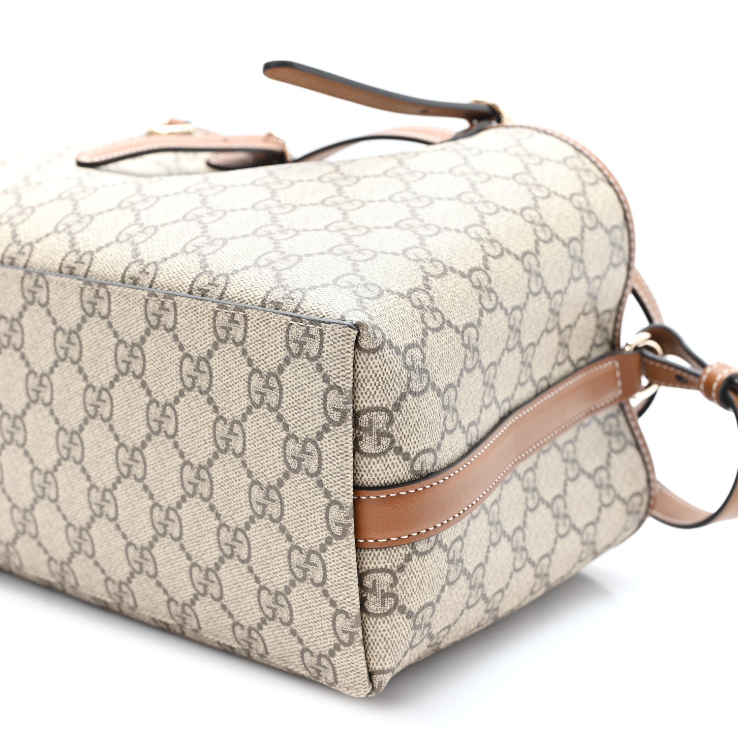 Gucci GG Supreme Monogram Emblem Medium Tote Bag Beige Dark Brown