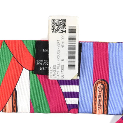 Hermes Silk Sangles Twilly Violet Rouge Vert 3 of 3