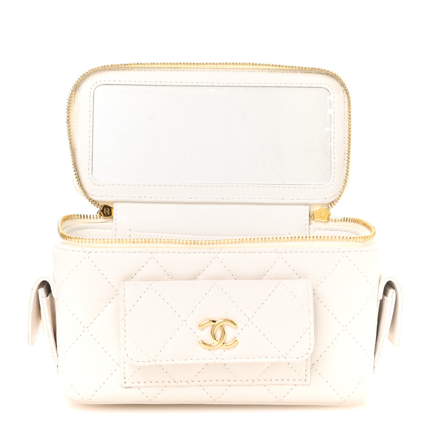 Caviar Quilted Polly Pocket East West Top Vanity With Chain White