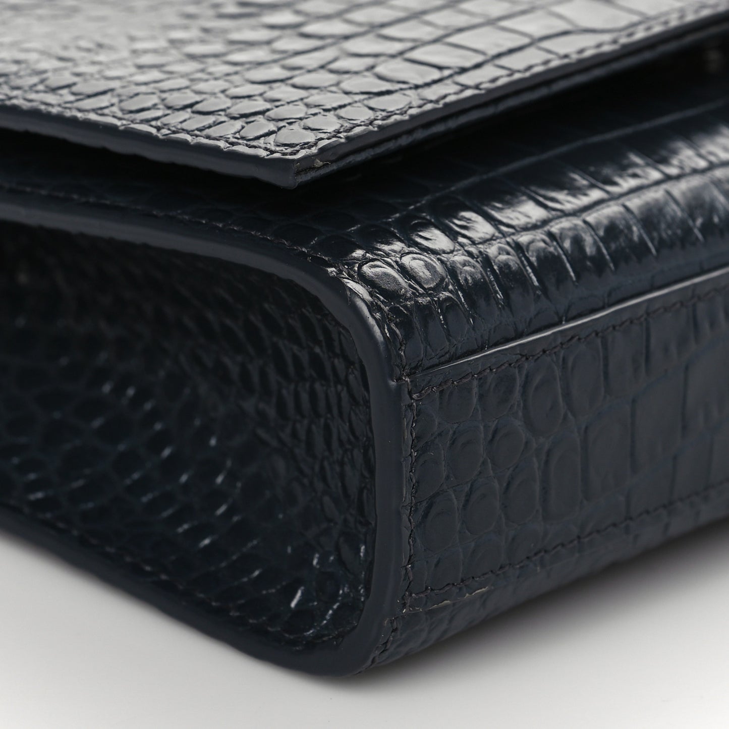 Calfskin Crocodile Embossed Small Classic Monogram Kate Tassel Satchel Navy