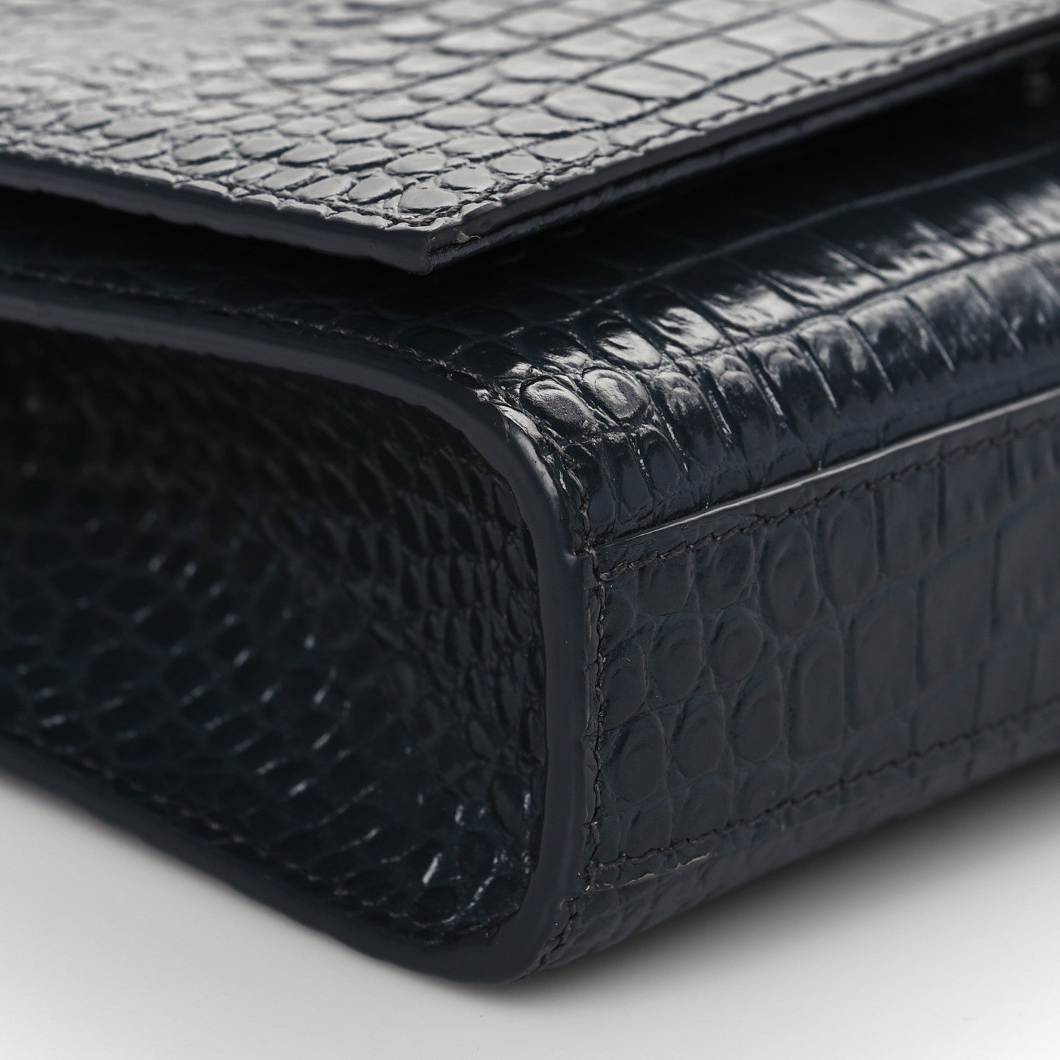 Saint Laurent Calfskin Crocodile Embossed Small Classic Monogram Kate Tassel Satchel Navy 7 of 8