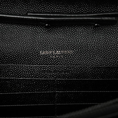 Saint Laurent Grain De Poudre Matelasse Chevron Monogram Monochrome Chain Wallet Black 6 of 12