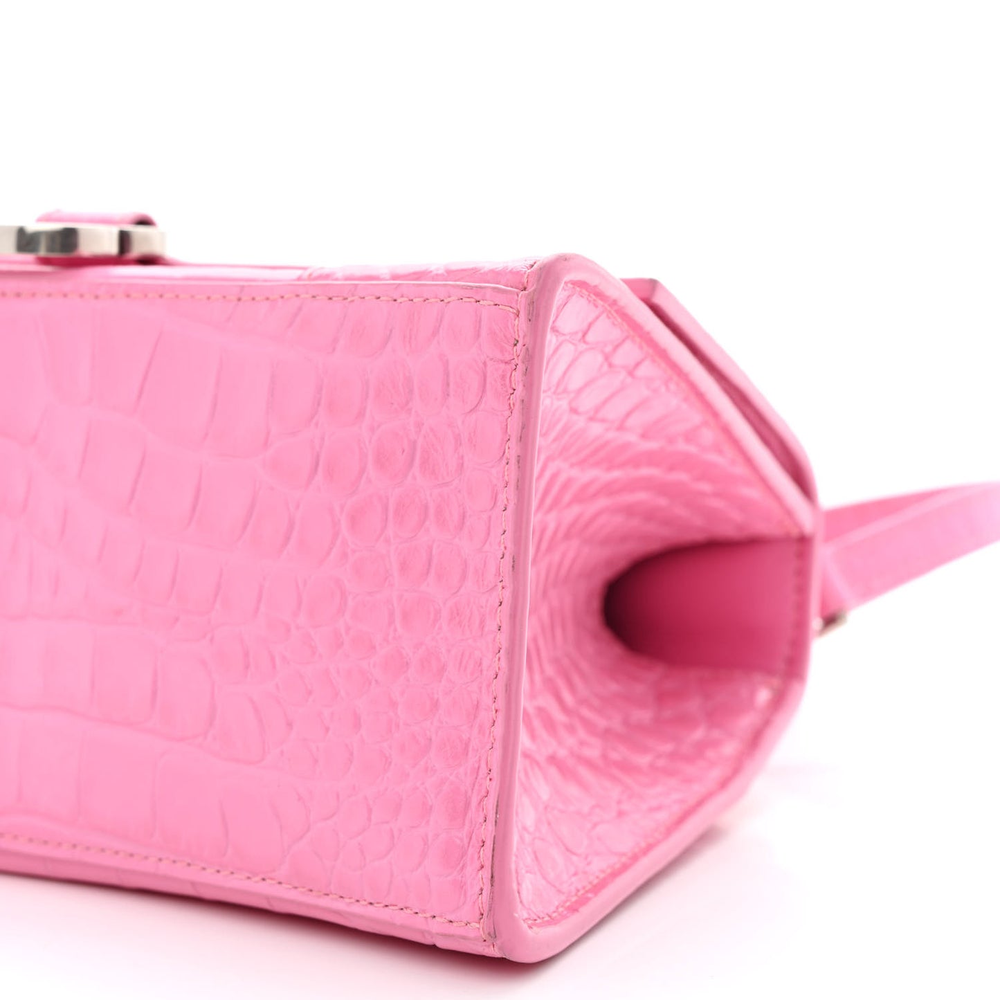 Shiny Calfskin Crocodile Embossed Small Hourglass Top Handle Bag Baby Pink