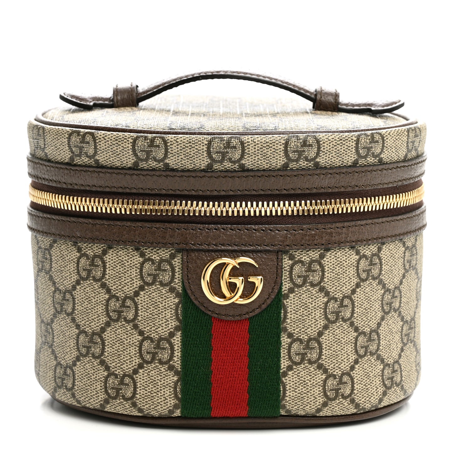 GG Supreme Monogram Textured Calfskin Web Ophidia Vanity Cosmetic Case Beige Ebony New Acero