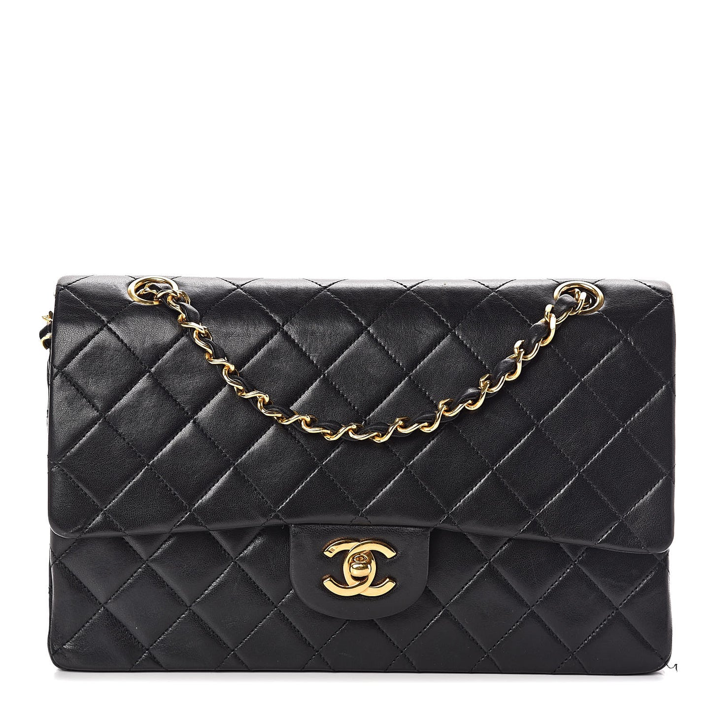 Lambskin Quilted Medium Double Flap Black