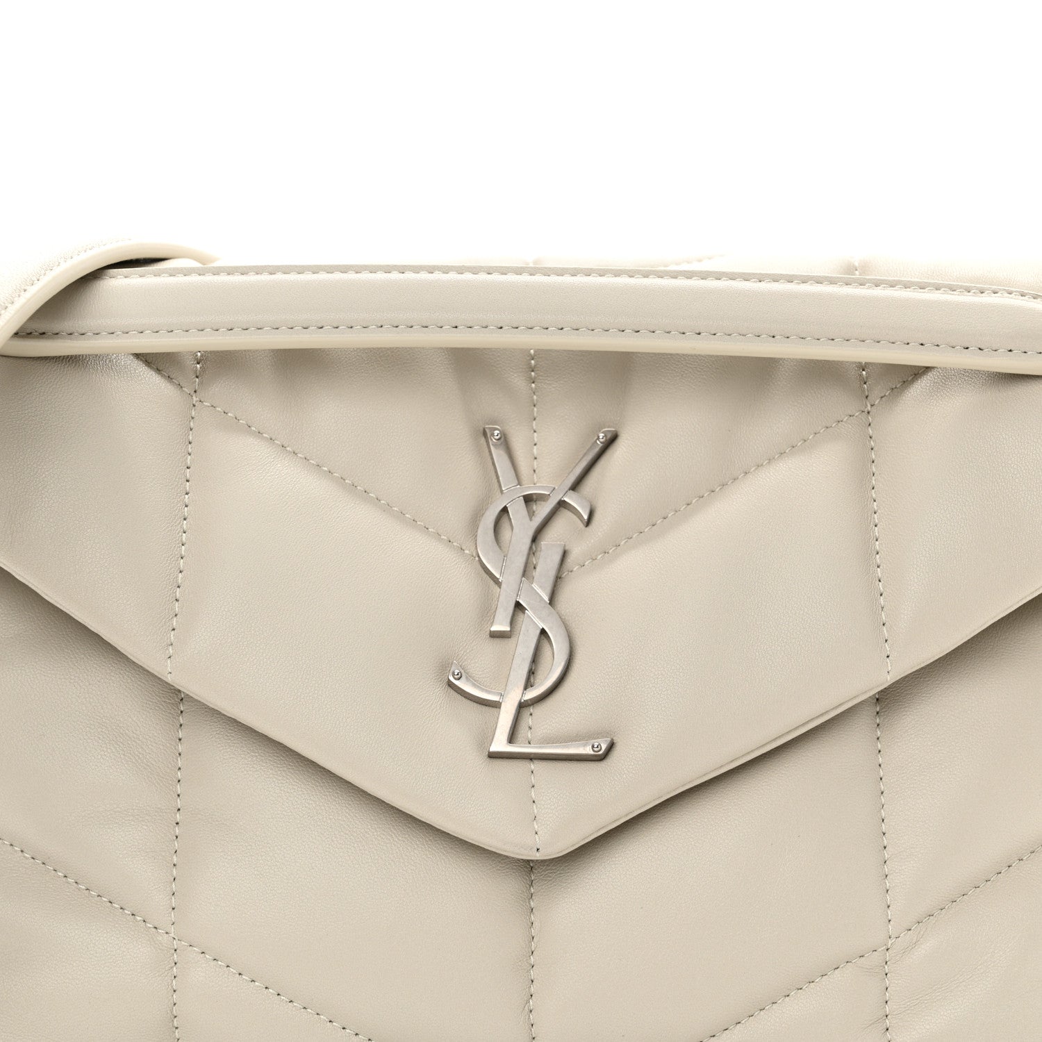 Saint Laurent Lambskin Quilted Small Loulou Puffer Monogram Chain Satchel Blanc Vintage 8 of 10