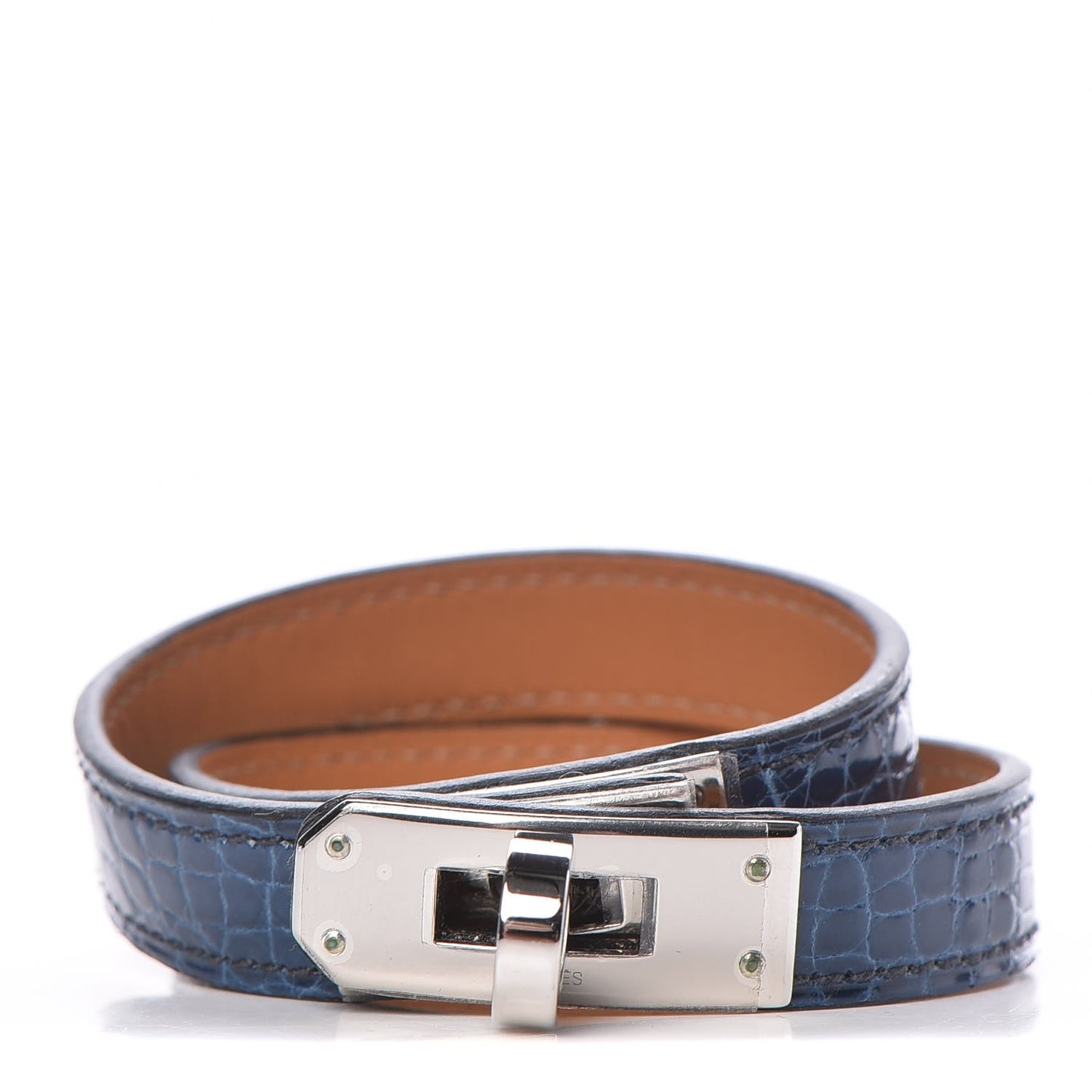 Shiny Alligator Kelly Double Tour Bracelet S Bleu Roi