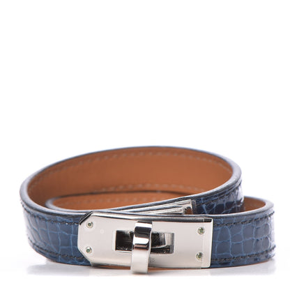 Hermes Shiny Alligator Kelly Double Tour Bracelet S Bleu Roi 1 of 6