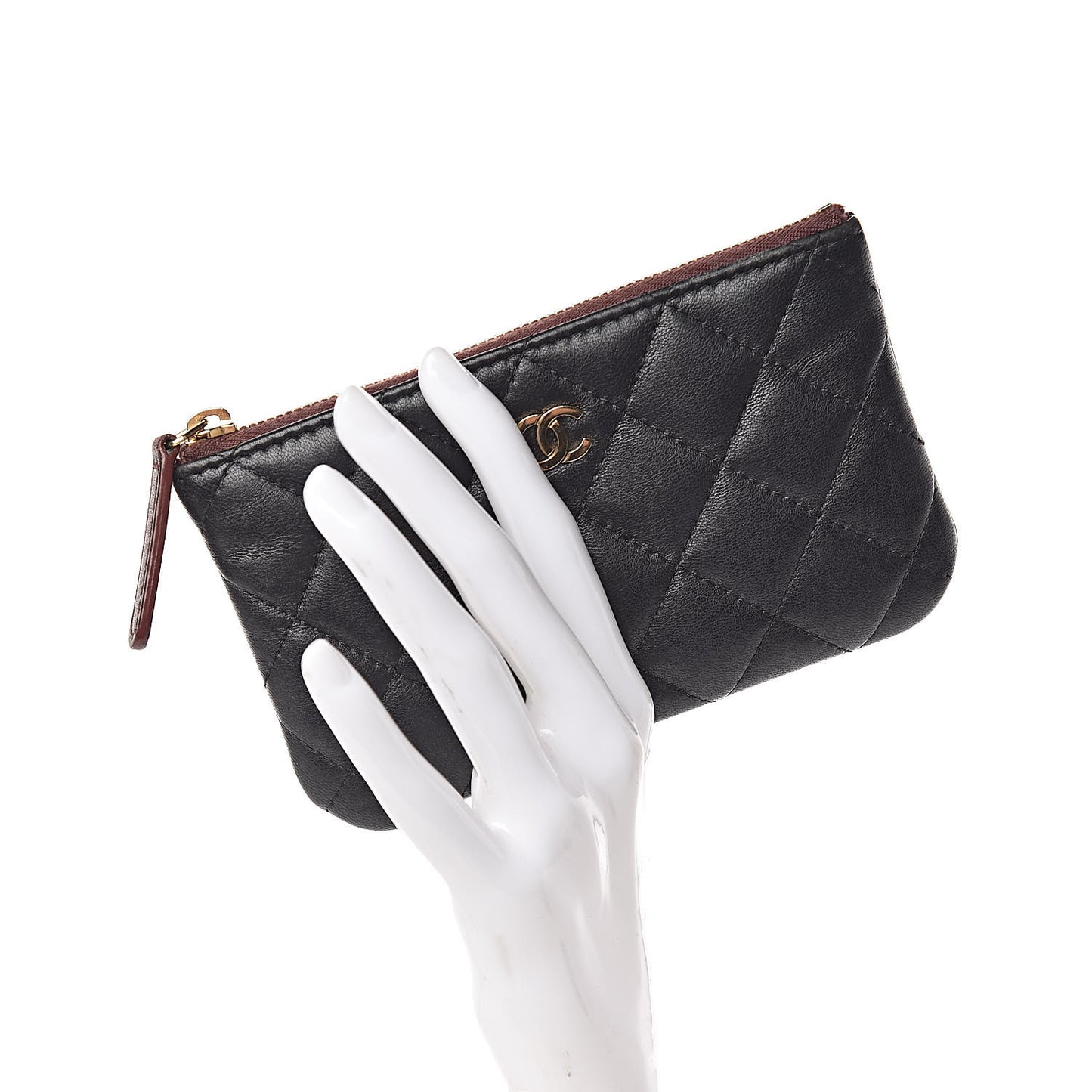 Lambskin Quilted Small Cosmetic Case Black