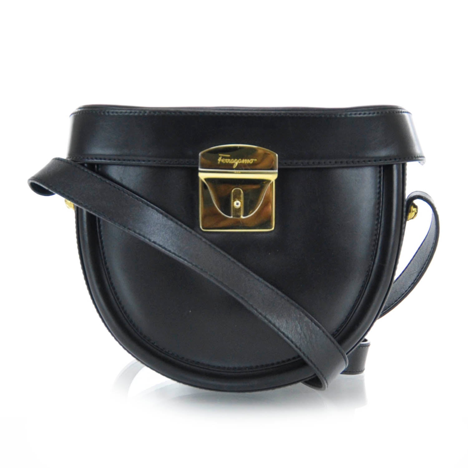 FASHIONPHILE SALVATOREFERRAGAMOSmoothCalfskinShoulderBagBlack 1 of 8