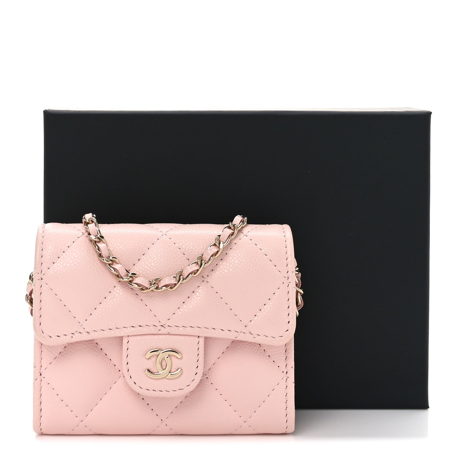 Chanel Caviar Quilted Flap Card Holder On Chain Pink 9 of 9