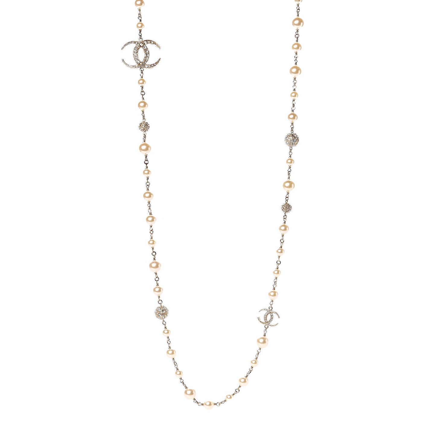 Pearl Baguette Crystal CC Moon Long Necklace Gold