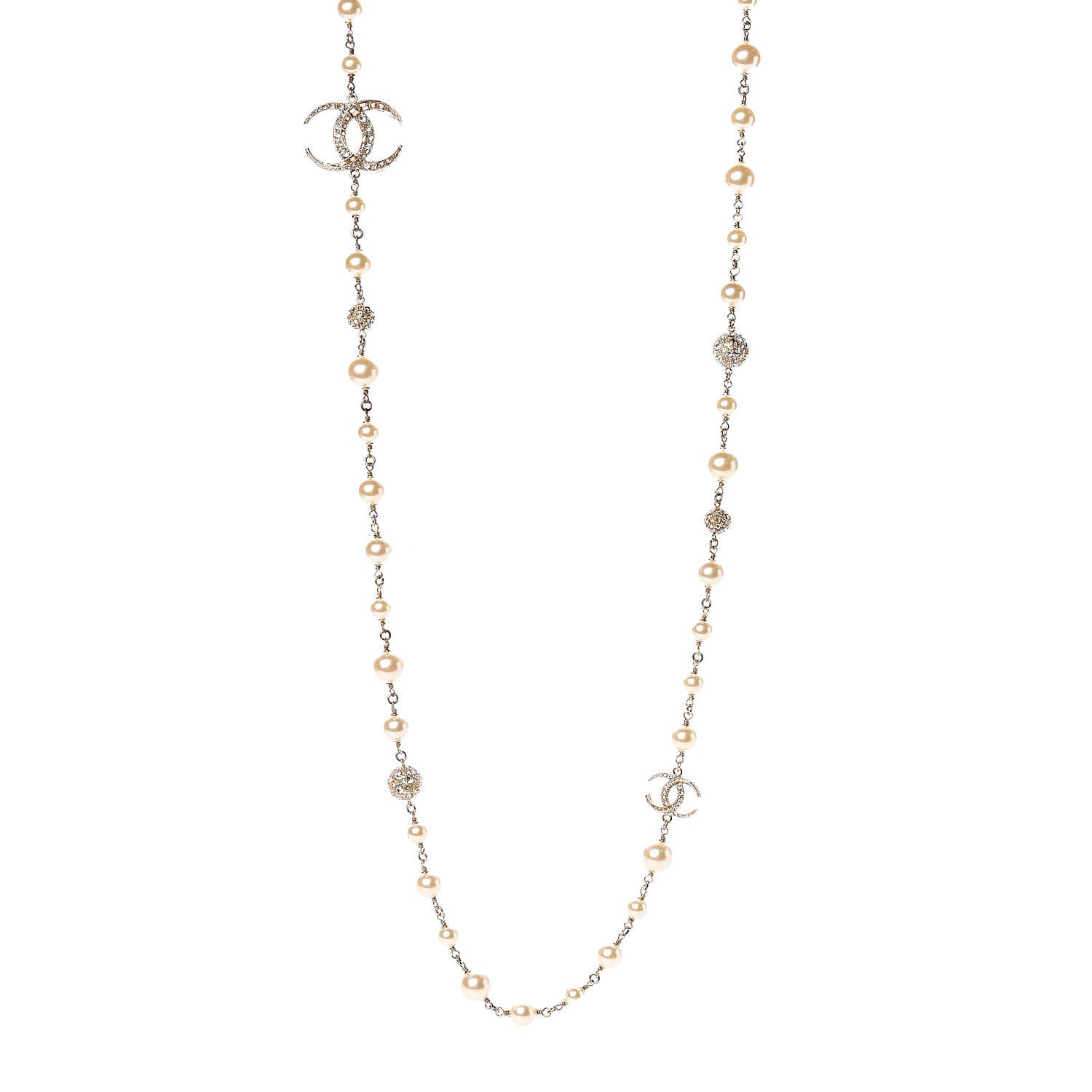Chanel Pearl Baguette Crystal CC Moon Long Necklace Gold 1 of 6