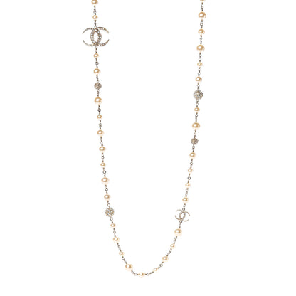 Chanel Pearl Baguette Crystal CC Moon Long Necklace Gold 1 of 6