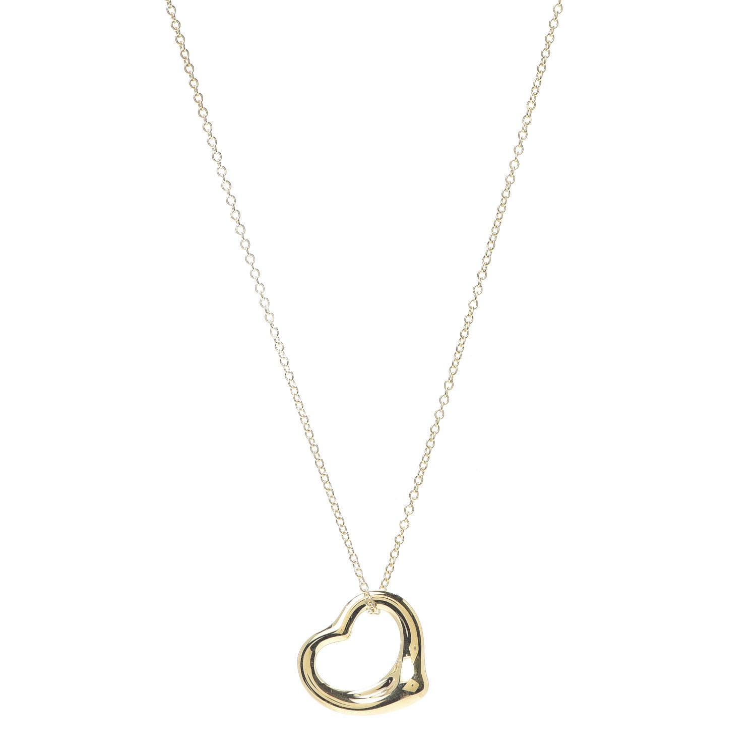 Tiffany 18K Yellow Gold 16mm Elsa Peretti Open Heart Pendant Necklace 1 of 7
