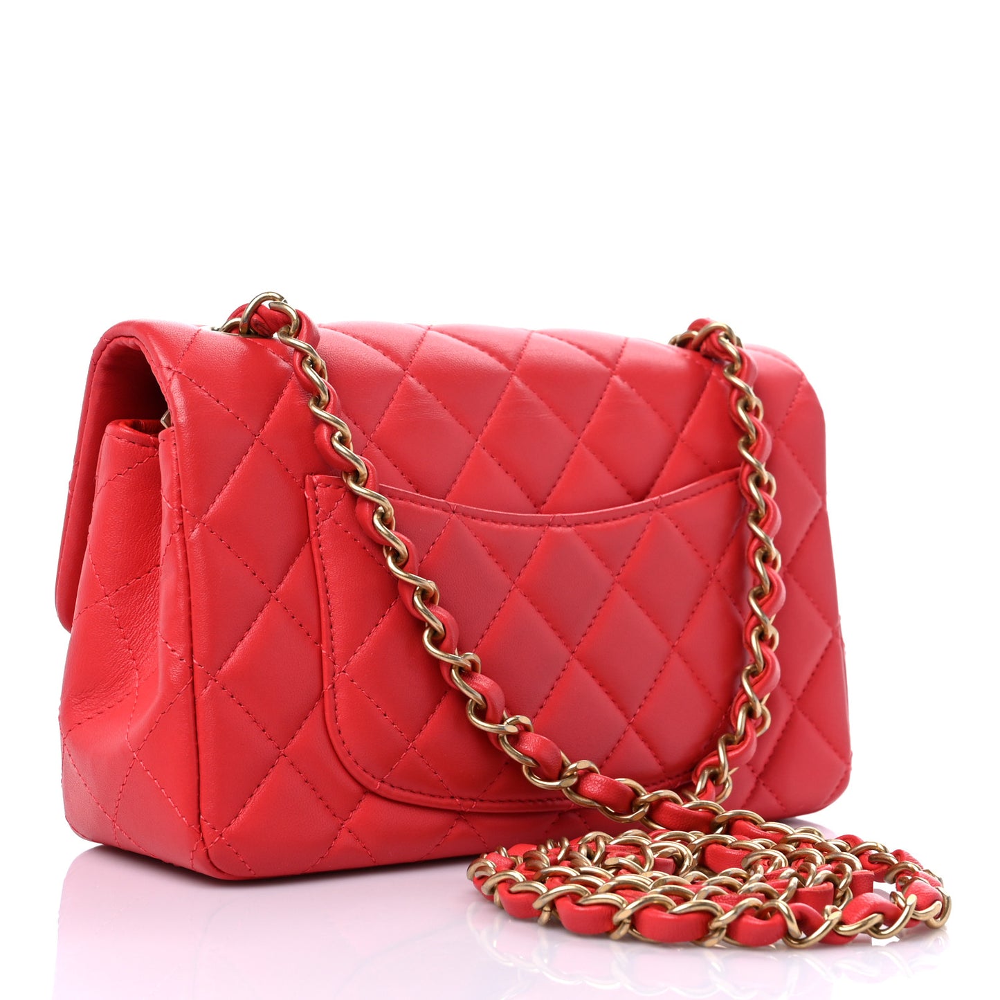 Lambskin Quilted Mini Rectangular Flap Red