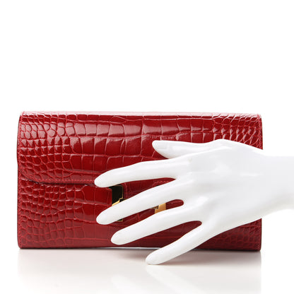 Hermes Shiny Alligator Constance Long Wallet Rouge Vif 2 of 12