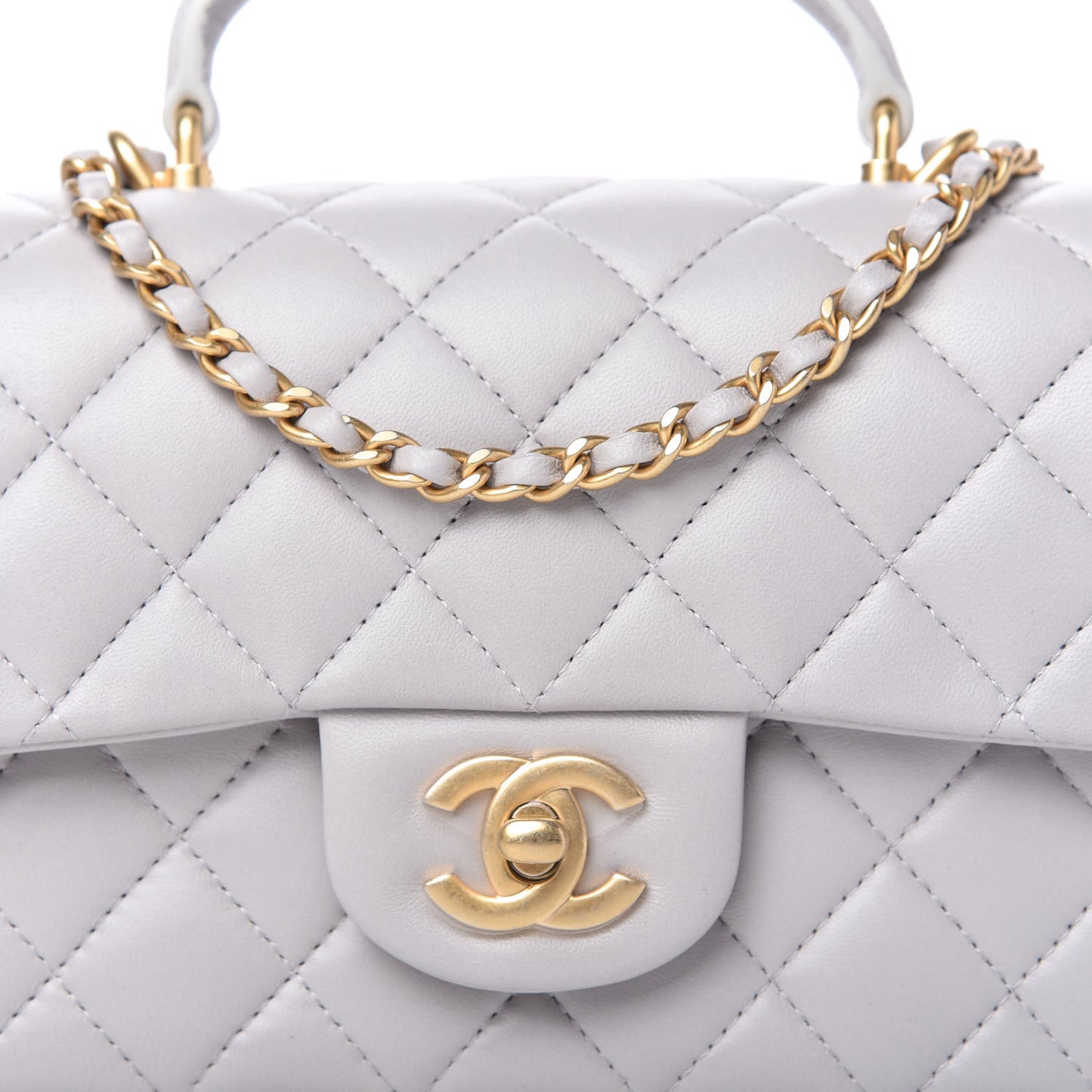 Lambskin Quilted Mini Top Handle Rectangular Flap Grey