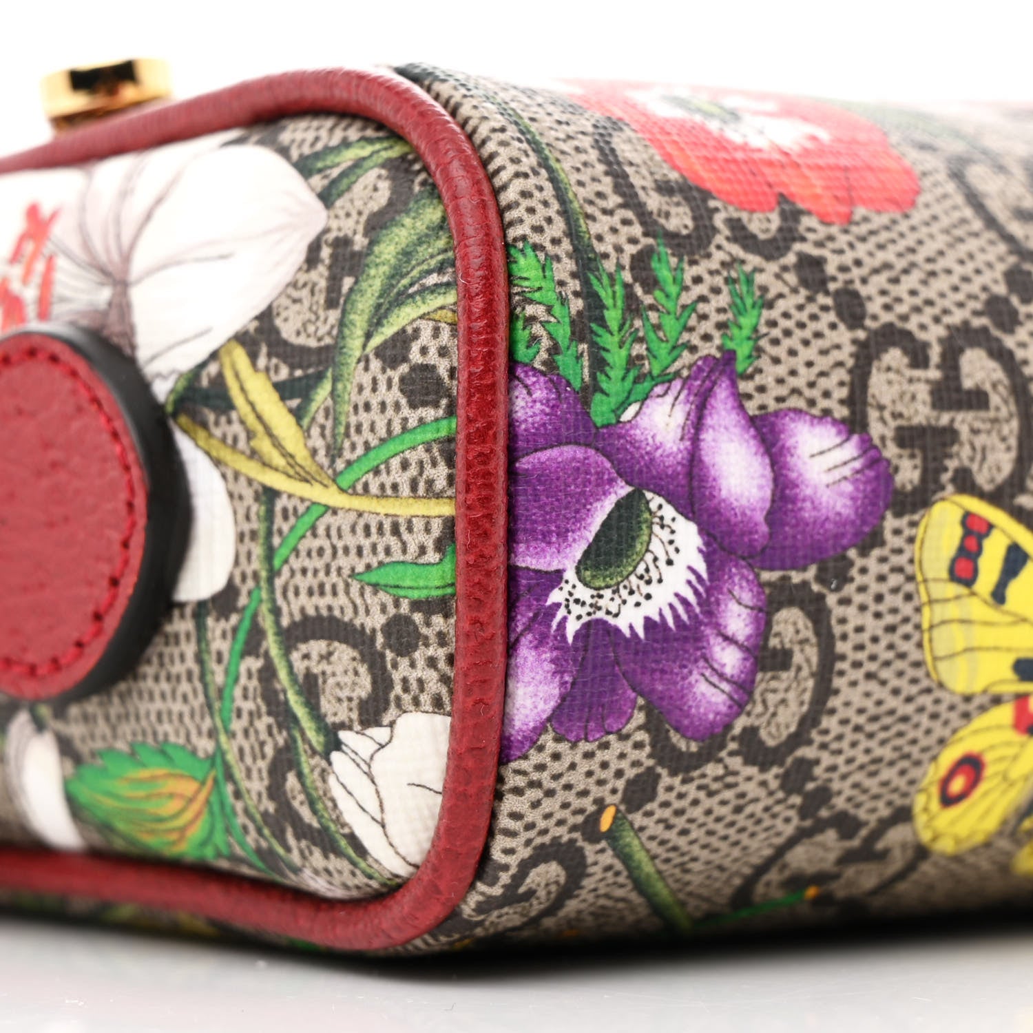 Gucci GG Supreme Monogram Flora Web Mini Ophidia Shoulder Bag Red 9 of 14