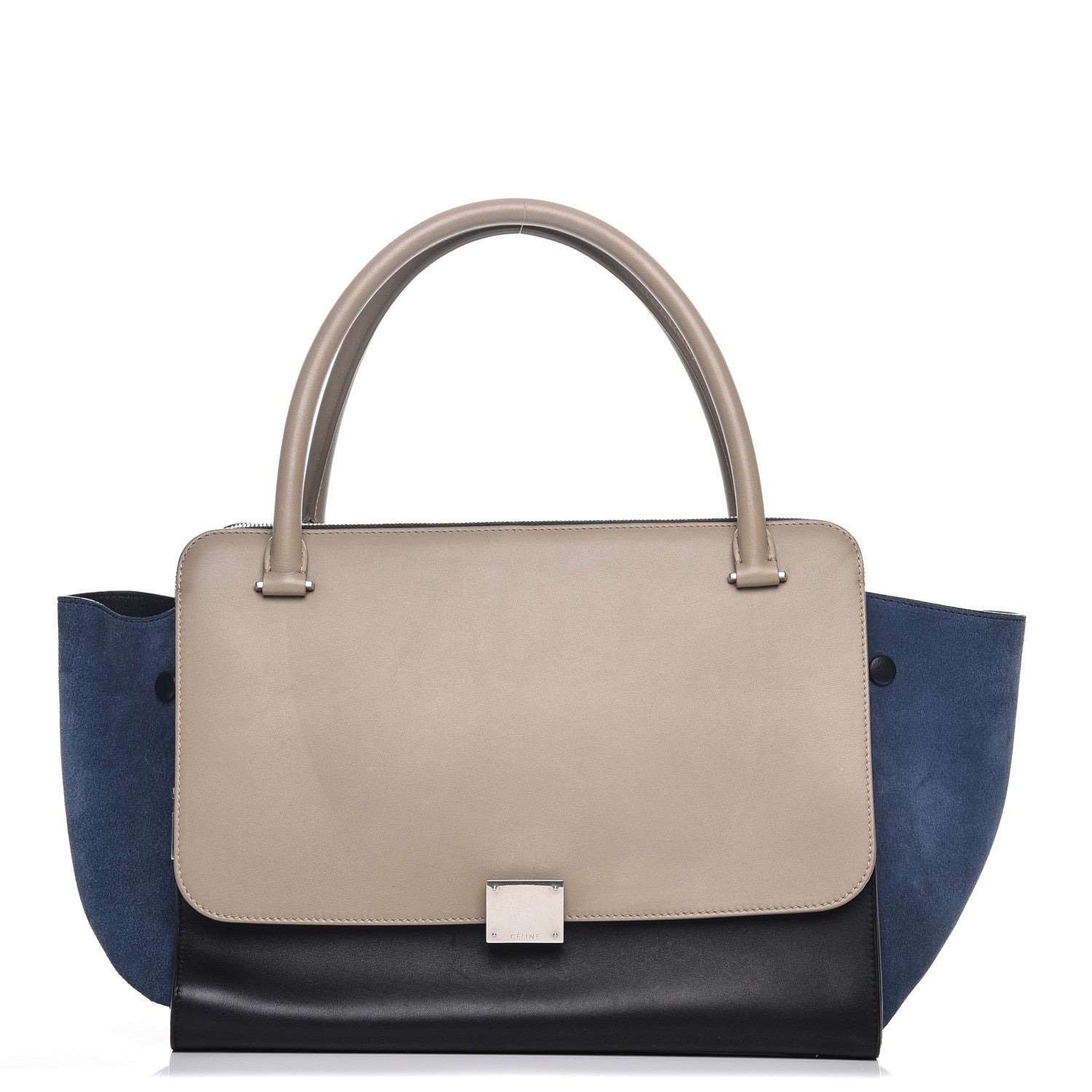 Celine Calfskin Suede Tri-Color Double Zip Trapeze Sand 1 of 8