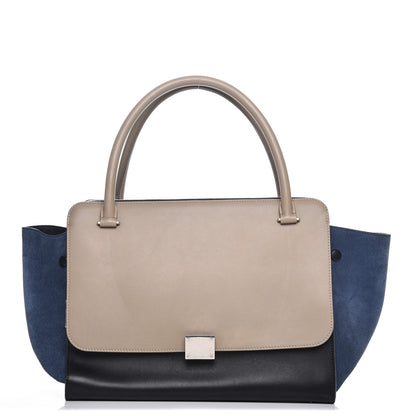 Celine Calfskin Suede Tri-Color Double Zip Trapeze Sand 1 of 8