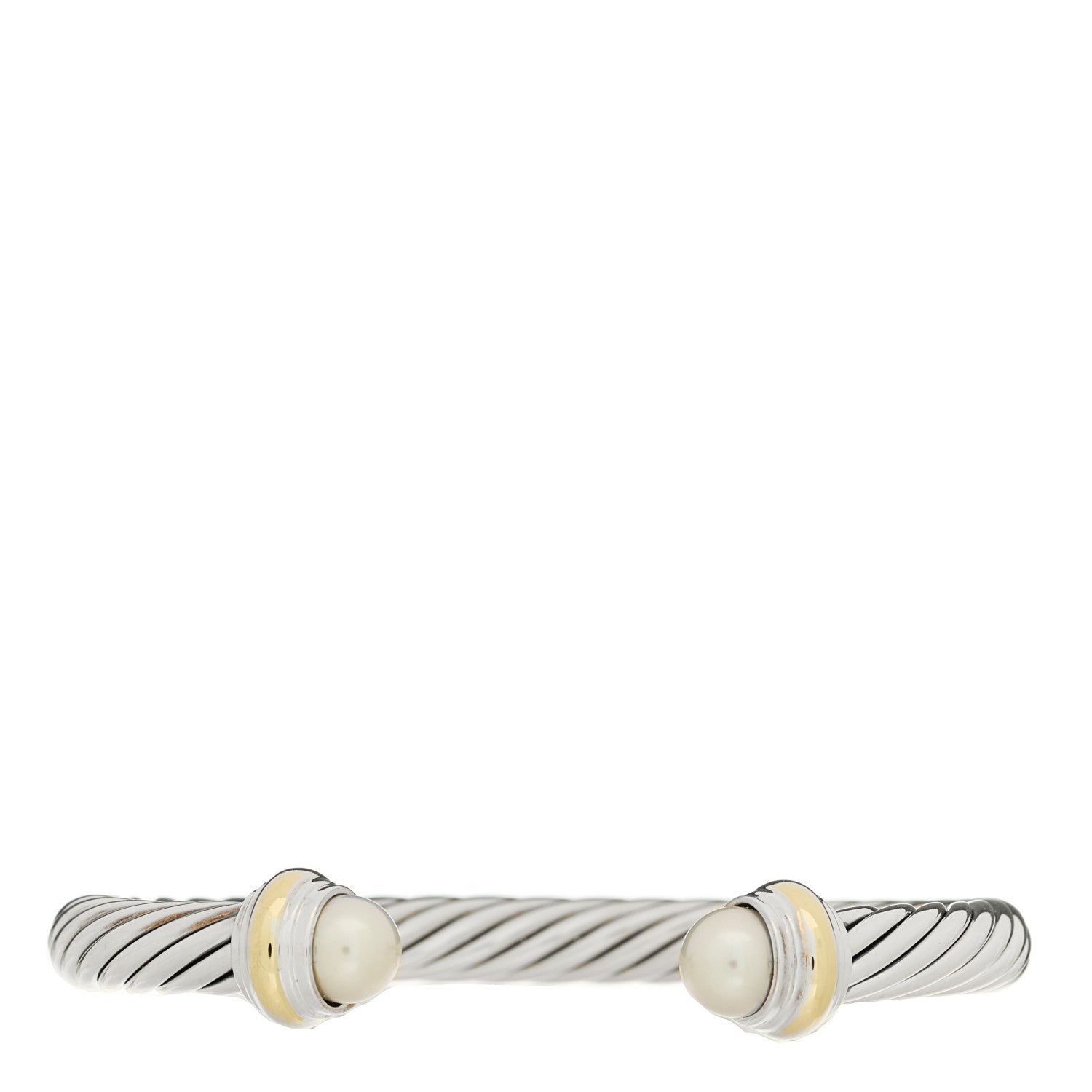 David Yurman Sterling Silver 14K Yellow Gold Cultured Pearl 7mm Cable Classics Bracelet 1 of 3
