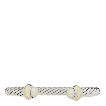 David Yurman Sterling Silver 14K Yellow Gold Cultured Pearl 7mm Cable Classics Bracelet 1 of 3