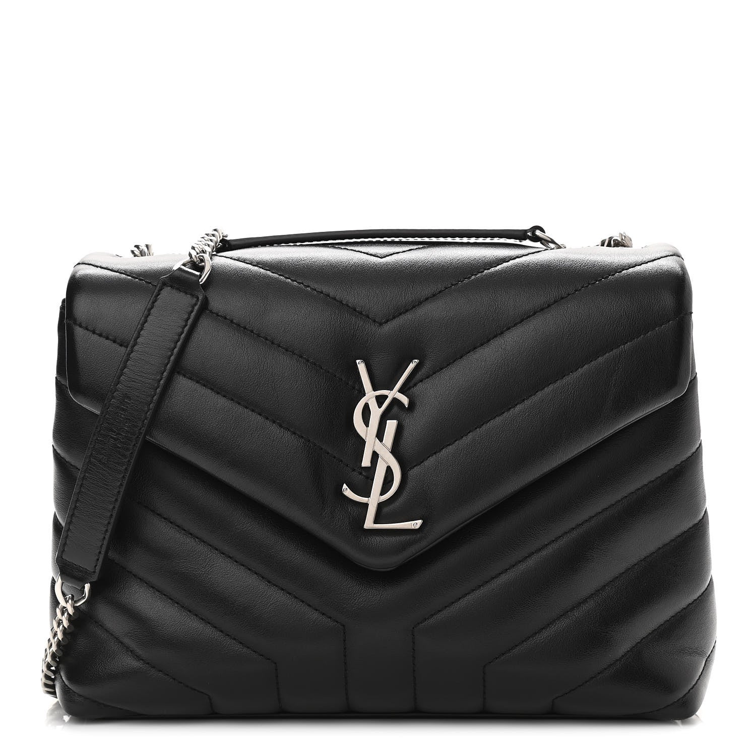 Saint Laurent Calfskin Y Quilted Monogram Small Loulou Chain Satchel Black 1 of 8