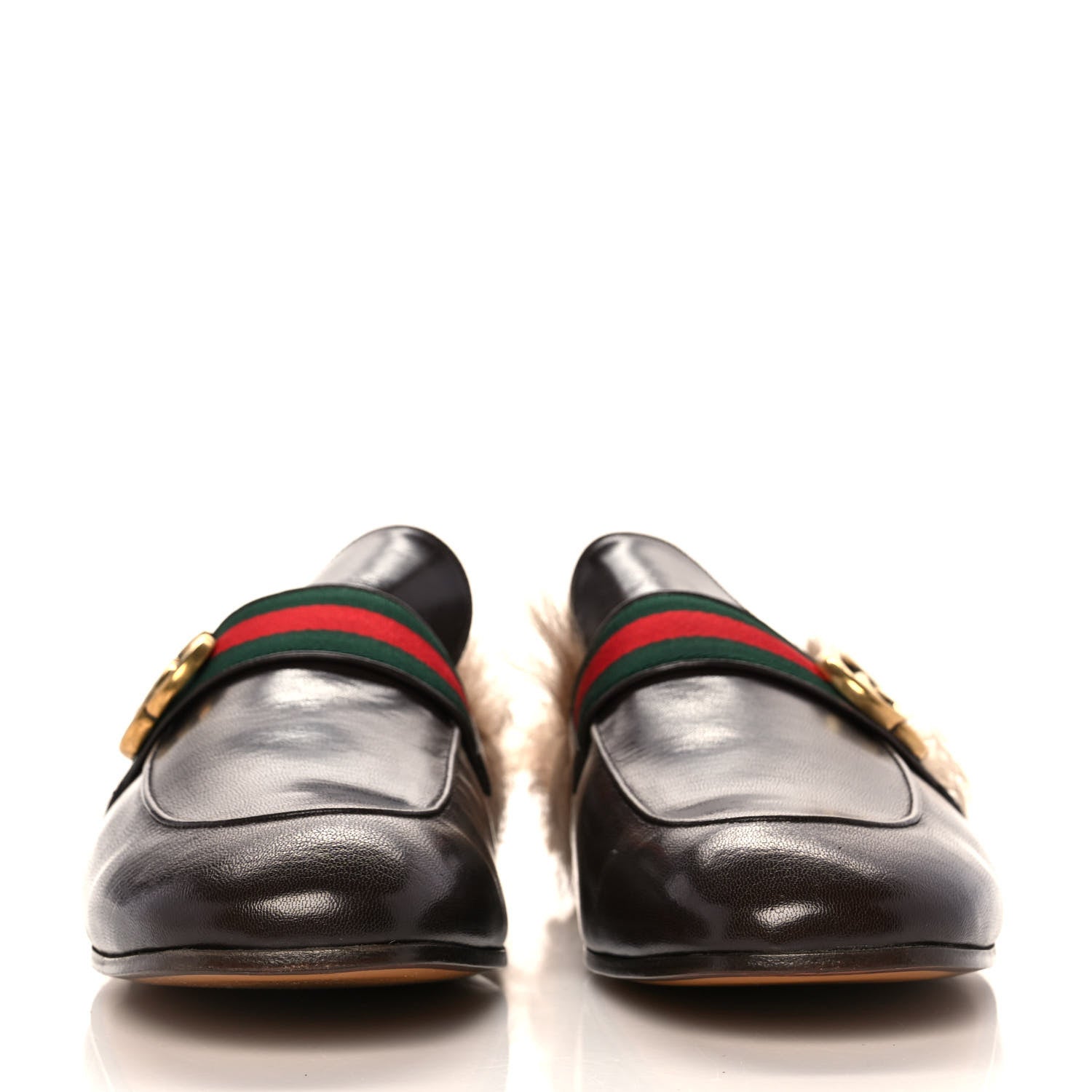 Gucci Goatskin Fur Web GG Mens Princetown Slippers 12 Cocoa 2 of 10