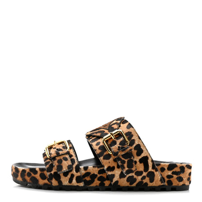 Louis Vuitton Calfskin Pony Hair Leopard Bom Dia Mule Sandals 36 Cognac Brown 1 of 9