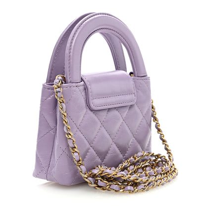 Chanel Shiny Aged Calfskin Quilted Mini Nano Kelly Shopper Lilac 2 of 8