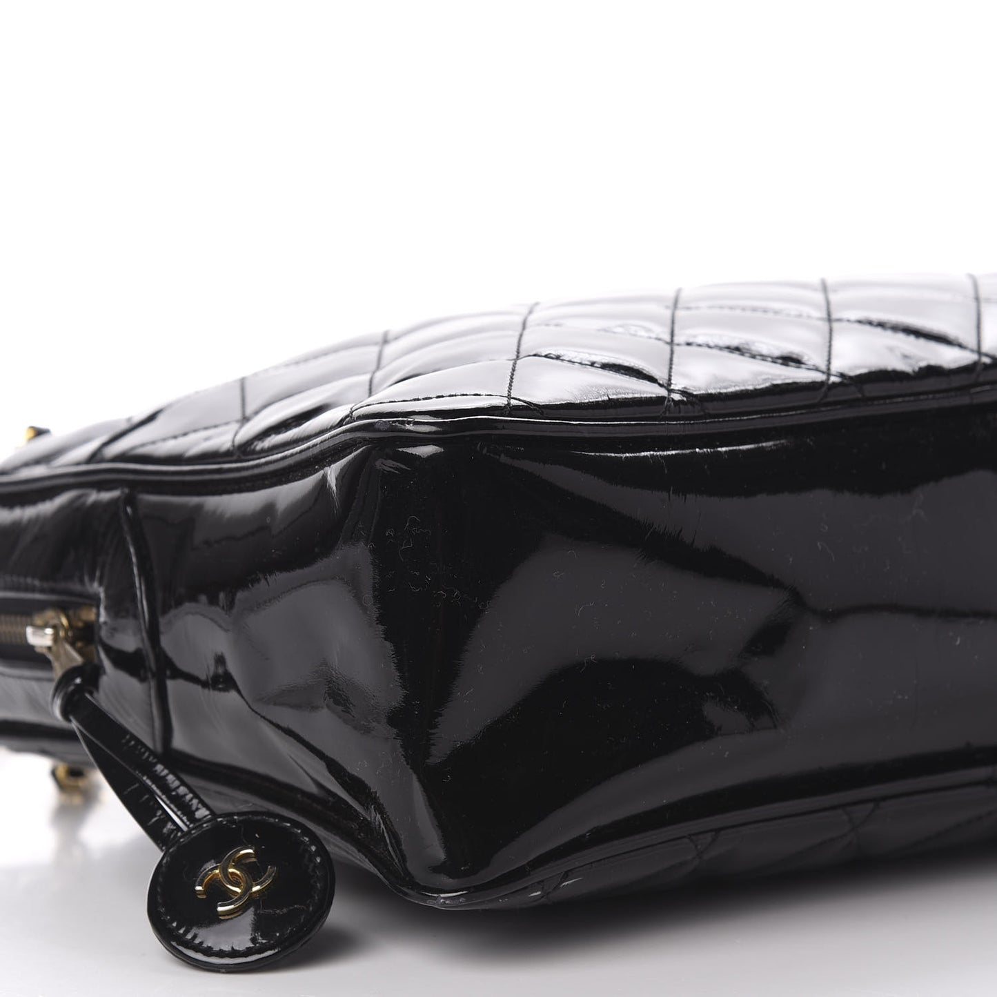Patent Quilted Shoulder Bag Black