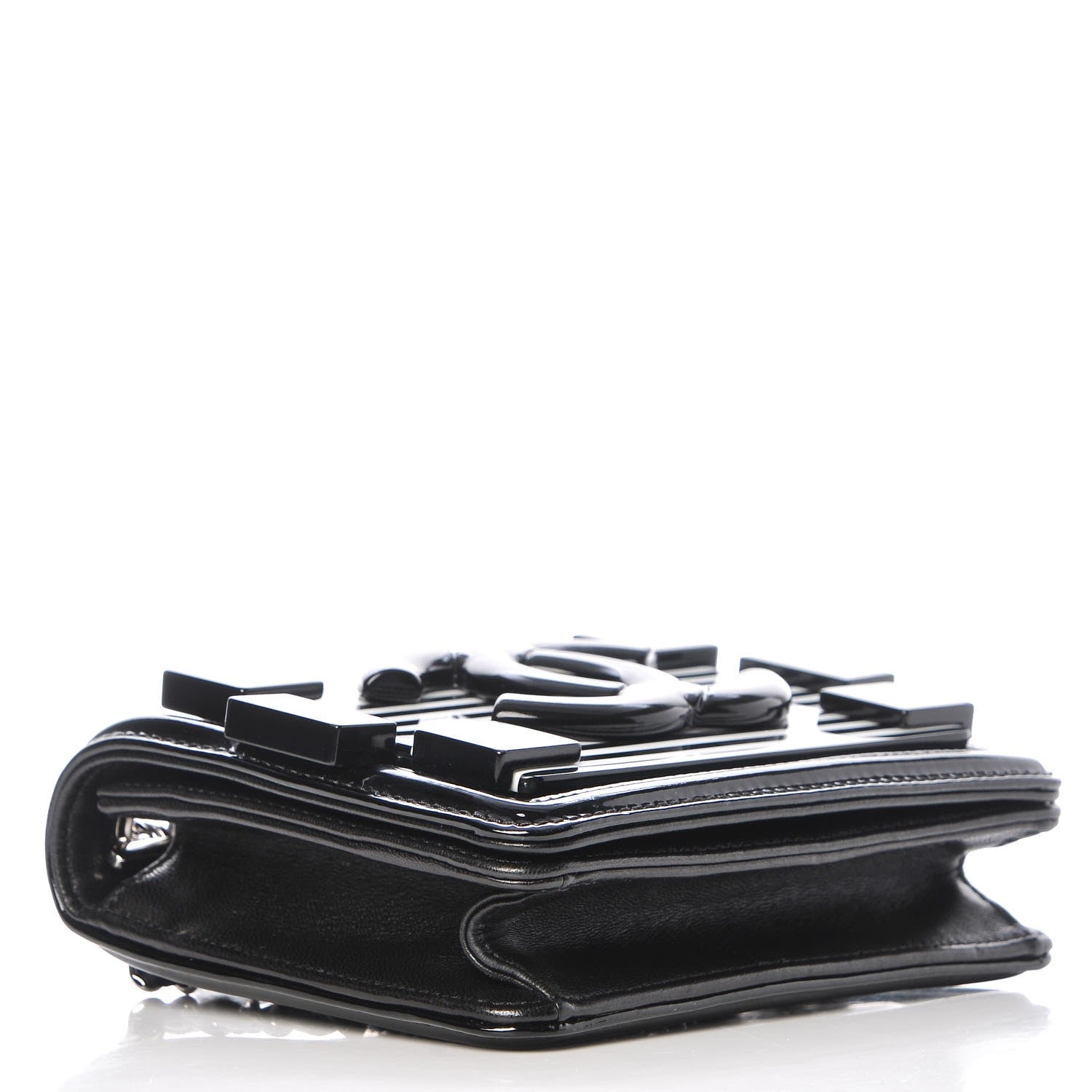 Chanel Plexiglass Patent Mini Striped Boy Brick Flap Black White 4 of 9