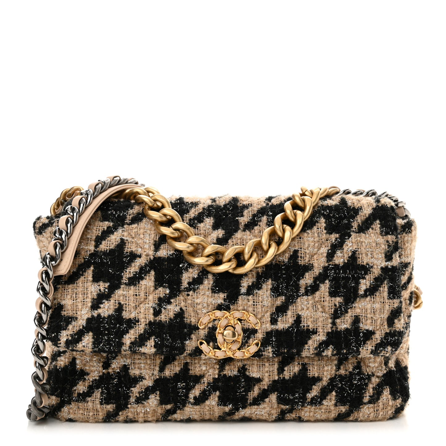 Tweed Large Chanel 19 Flap Beige Black