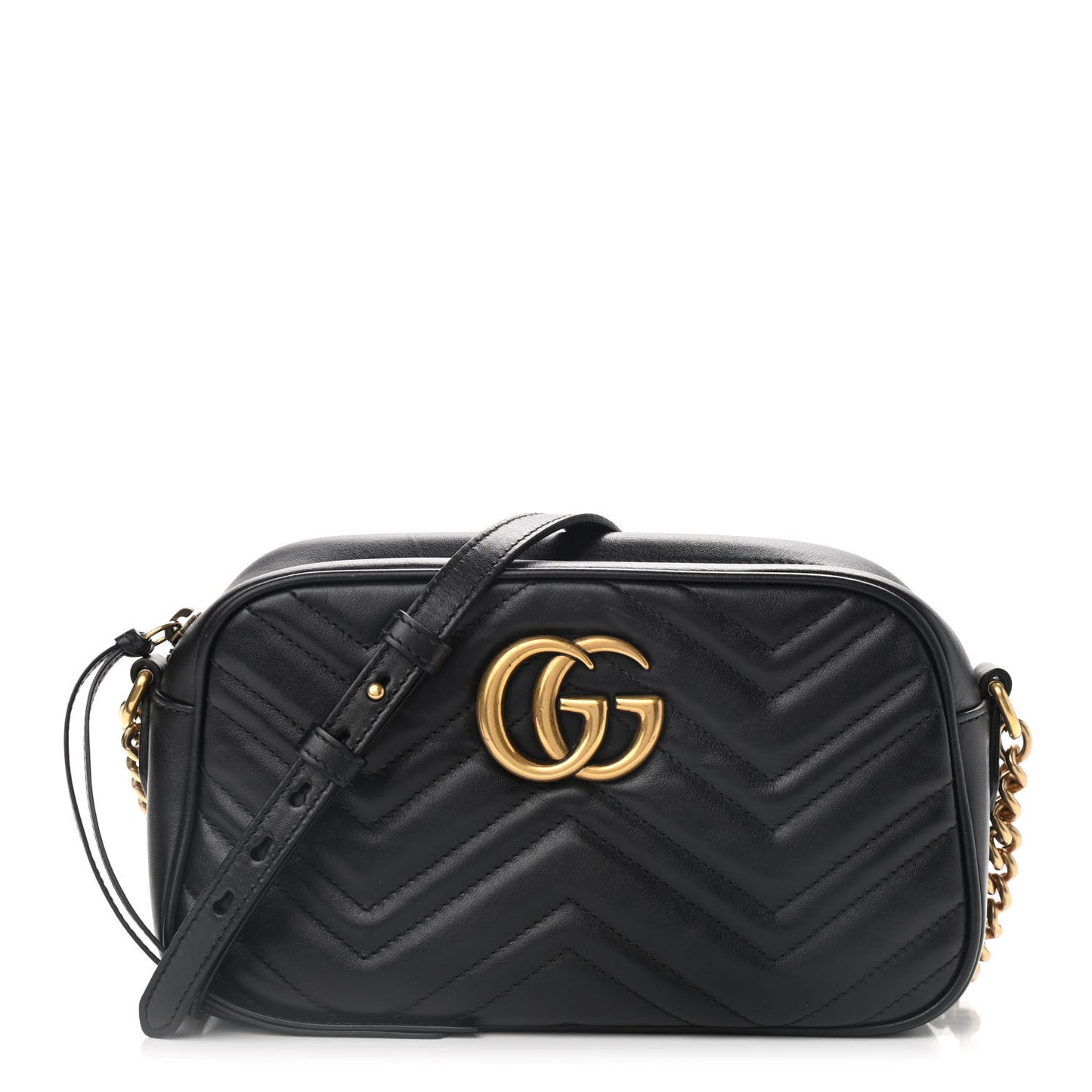 Calfskin Matelasse Small GG Marmont Chain Shoulder Bag Black