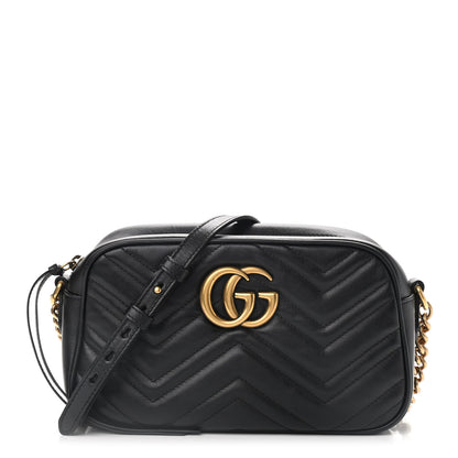 Gucci Calfskin Matelasse Small GG Marmont Chain Shoulder Bag Black 1 of 10