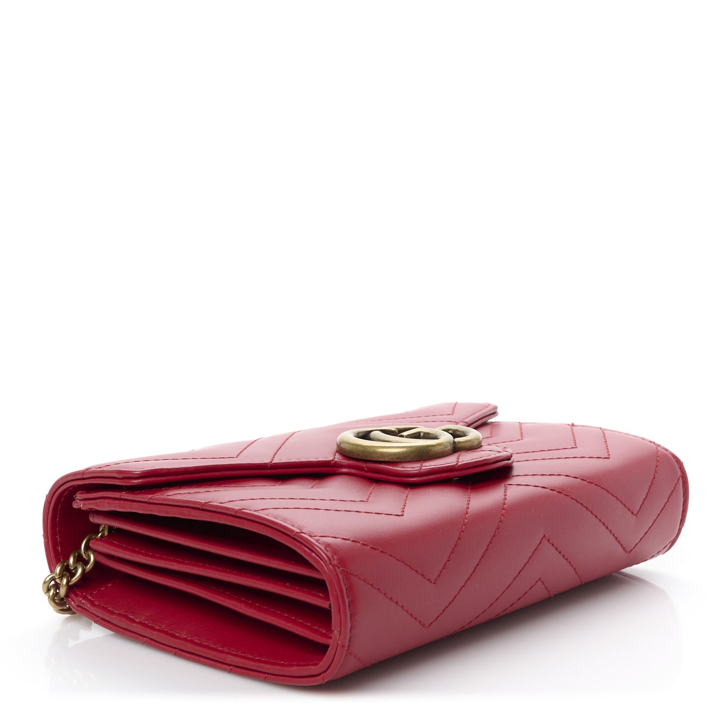 Calfskin Matelasse GG Marmont Chain Wallet Hibiscus Red