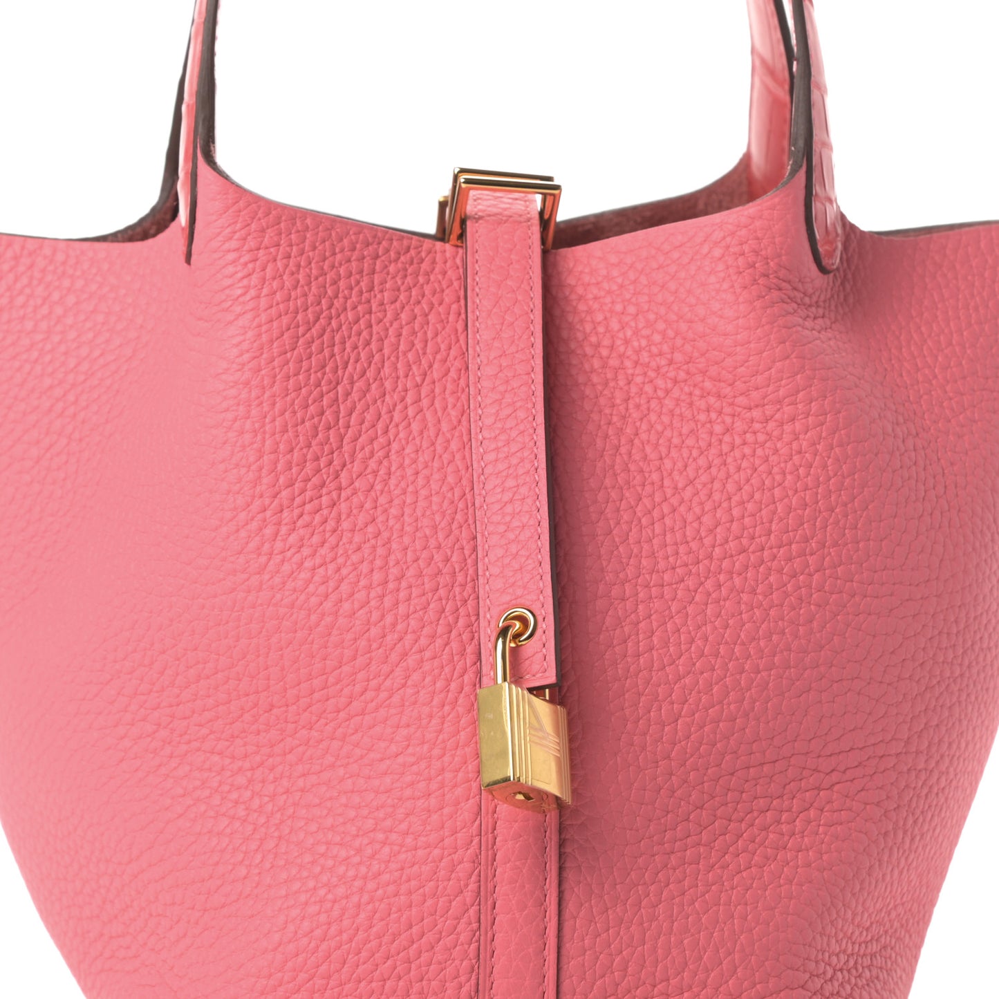 Taurillon Clemence Matte Alligator Picotin Lock Touch 18 PM Rose Azalee