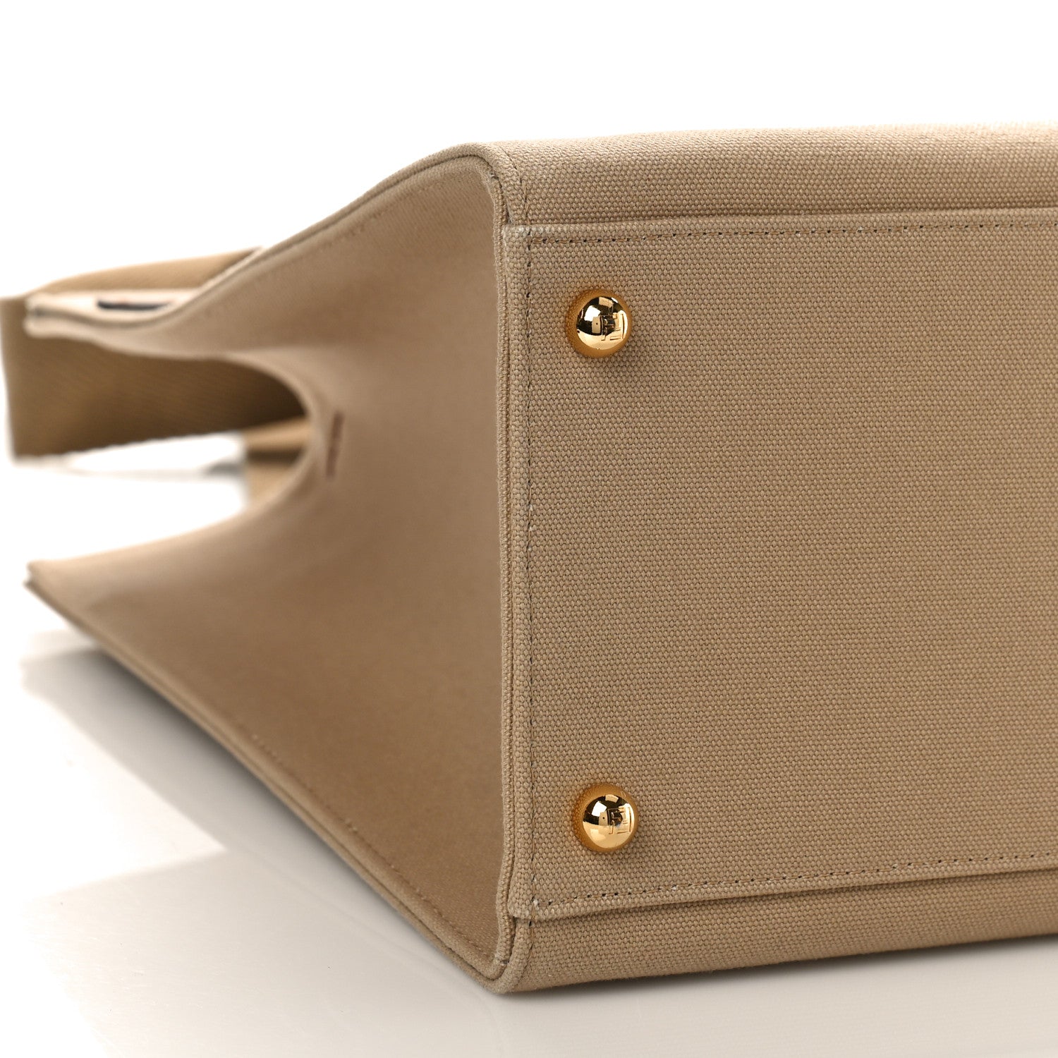 Fendi Canvas Vitello King Logo Embroidered Medium Fendi Sunshine Shopper Tote Sand Ghianda 7 of 8